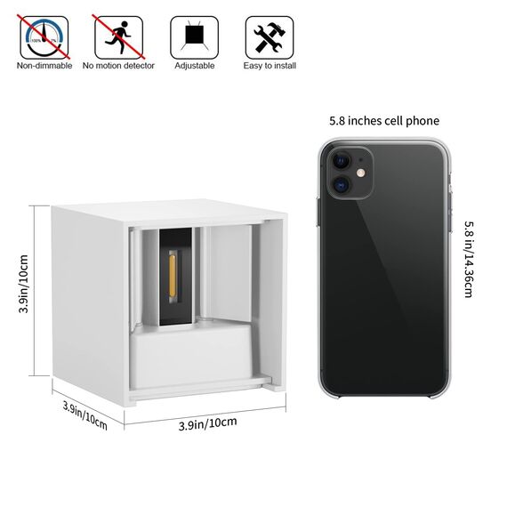 K-Bright 12W LED Wandleuchte Auf und ab Einstellbarer Lichtstrahl Außenwandleuchte 3000K Warmweiß Wandleuchten Innen IP65 Wasserdichte(Weiß)