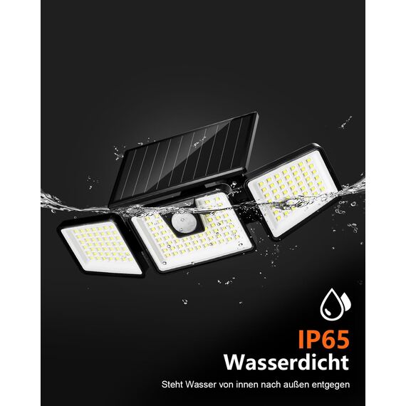 FLOWood 156LED Solarlampen für Außen, 360° Drehbare Solarleuchten für Außen mit Bewegungsmelder, IP65 Wasserdichte 270° Beleuchtungswinkel, Solar Wandleuchte Aussen für Garten Veranda Garage, 1 Stück