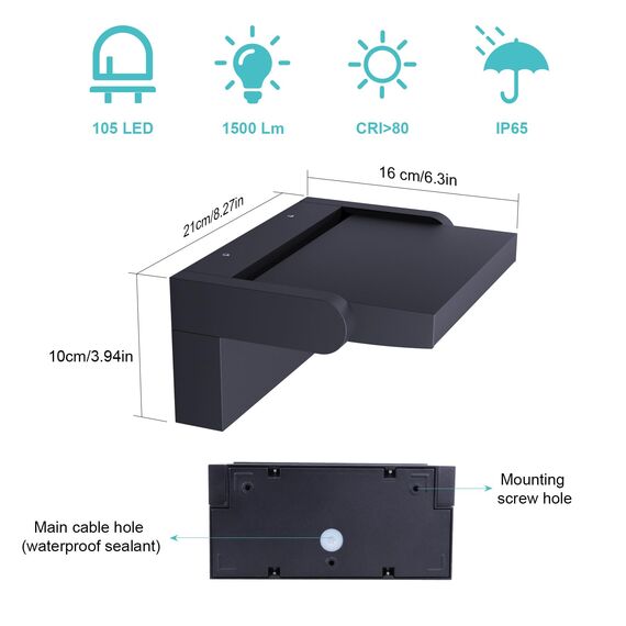 Klighten 24W Außenlampe Aussenleuchte Wand, Wasserdicht IP65 Wandleuchte Außen Innen Wandlampe mit Schwenkbar LED Panel Außenleuchte für Garten Terrasse, Anthrazit, 1500 LM, Neutral Weiß 4000K
