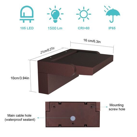 Klighten 24W Wandleuchte Aussen Innen, Wasserdicht IP65 Außenwandleuchte Modern Wandlampe mit Schwenkbar LED Panel Außenlampe für Terrasse Eingang, 1500 Lumen, Bronze, Warmweiß 2700K-3000K