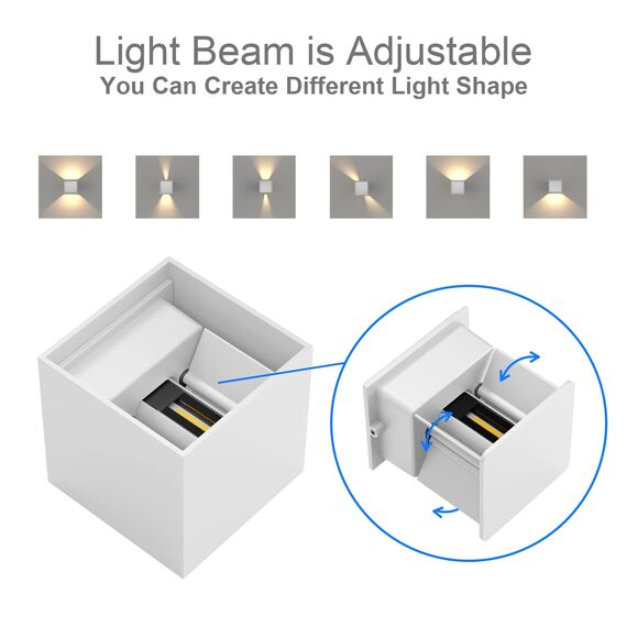 K-Bright 12W LED Wandleuchte Auf und ab Einstellbarer Lichtstrahl Außenwandleuchte 3000K Warmweiß Wandleuchten Innen IP65 Wasserdichte(Weiß)