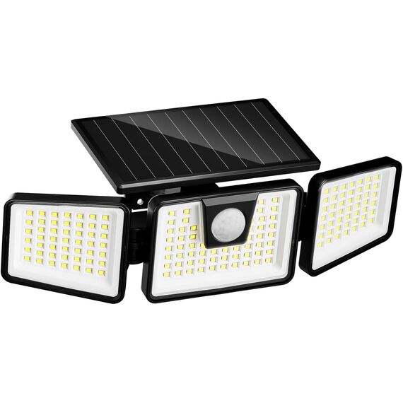 FLOWood 156LED Solarlampen für Außen, 360° Drehbare Solarleuchten für Außen mit Bewegungsmelder, IP65 Wasserdichte 270° Beleuchtungswinkel, Solar Wandleuchte Aussen für Garten Veranda Garage, 1 Stück