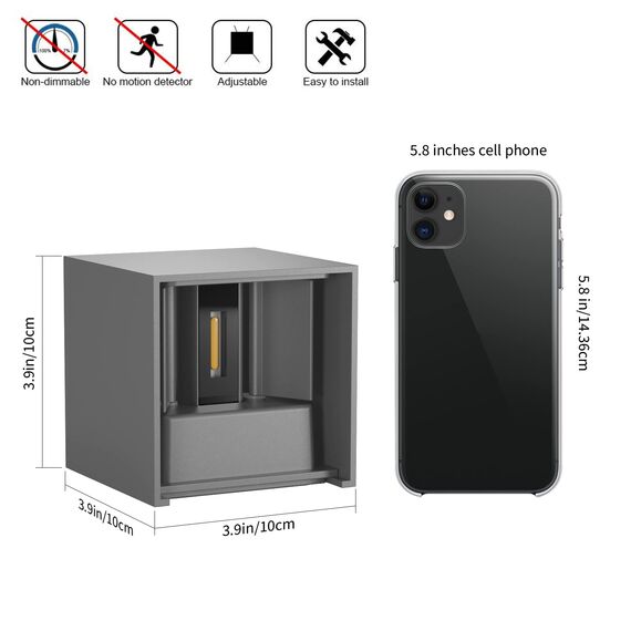 K-Bright 12W LED Wandleuchte Auf und ab Einstellbarer Lichtstrahl Außenlampe 3000K Warmweiß Wandleuchten Innen IP65 Wasserdichte(Grau)