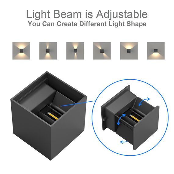 K-Bright LED Wandleuchten Innen/Außen 12W Wandlampe Innen Auf und ab Einstellbarer Lichtstrahl 3000K Warmweiß LED Außenwandleuchte IP65 Wasserdichte, Dunkelgrau