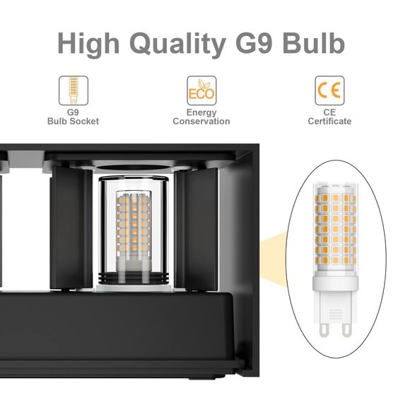 Klighten 18W Wandleuchte mit Austauschbarer G9 LED Lampe Warmweiß 3000K, LED Wandleuchte Innen/Aussen Einstellbar Abstrahlwinkel Außenleuchte für Wohnzimmer Garten, IP54, Schwarz