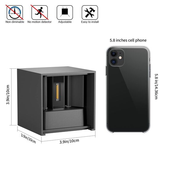 K-Bright LED Wandleuchten Innen/Außen 12W Wandlampe Innen Auf und ab Einstellbarer Lichtstrahl 3000K Warmweiß LED Außenwandleuchte IP65 Wasserdichte, Dunkelgrau