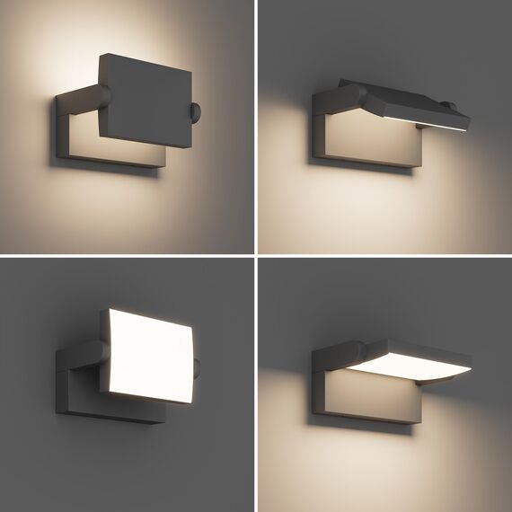 Klighten 24W Wandleuchte Aussen Innen, Wasserdicht IP65 Außenwandleuchte Modern Wandlampe mit Schwenkbar LED Panel Außenlampe für Terrasse Eingang, 1500 Lumen, Dunkelgrau, Natürliches Weiß 4000K