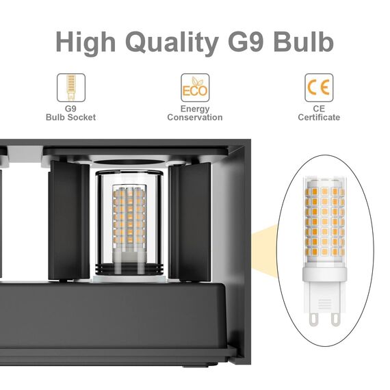 Klighten Wandleuchte mit Austauschbarer G9 LED Lampe Warmweiß 3000K, 18W LED Wandleuchte Innen/Aussen Einstellbar Abstrahlwinkel Außenleuchte für Wohnzimmer Garten, IP54, Dunkelgrau