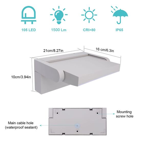 Klighten 24W Außenwandleuchte LED Wandlampe Aussen/Innen mit Schwenkbar Panel, Wandleuchte Wasserdicht IP65 Ausenbeleutung Hauswand für Eingang Flur Terrasse, 1500 Lumen, Hellgrau, Warmweiß 3000K