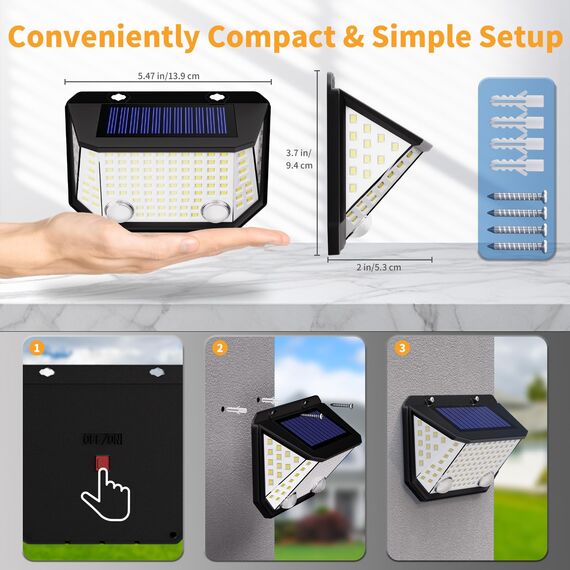 K KASONIC Solar Doppelsensor-Zaunleuchten, 6500K Wasserdichte Solar-Bewegungsleuchten mit 300° Weitem Beleuchtungswinkel für den Garten, 4er Pack Außenwand-Solarstufenleuchten für das Haus