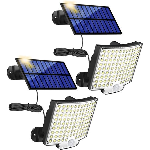 MPJ Solarlampen für Außen, 106 LED Solarleuchte Aussen mit Bewegungsmelder, IP65 Wasserdichte, 120°Beleuchtungswinkel, Solar Wandleuchte für Garten mit 5m Kabel-2 Stücke