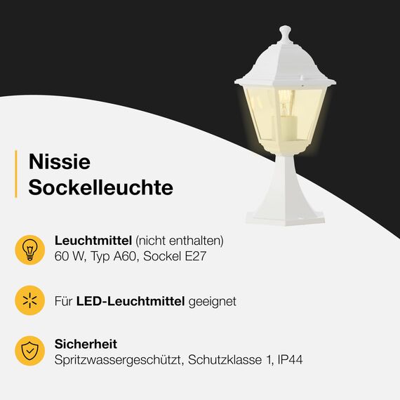 BRILLIANT Nissie Sockelleuchte weiß – spritzwassergeschützte Außenleuchte mit E27 Fassung – Pollerleuchte für Mauer, Terrasse & Außenbereich