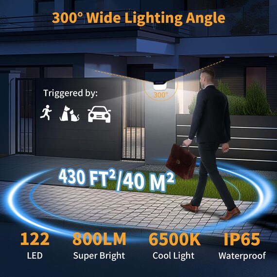 K KASONIC Solar Doppelsensor-Zaunleuchten, 6500K Wasserdichte Solar-Bewegungsleuchten mit 300° Weitem Beleuchtungswinkel für den Garten, 2er Pack Außenwand-Solarstufenleuchten für das Haus