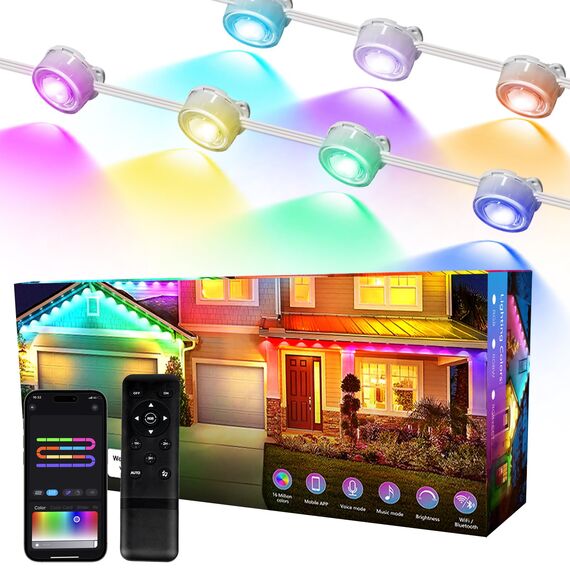 WIFI 15M RGBIC Permanente Lichterkette Außen, DC36V Einbaustrahler Mit 36 Leds Kompatibel mit Alexa/Google Home,IP67 Wasserdicht Outdoor LED Strip Außenleuchten Wandleuchten Dimmbar Innenbeleuchtung