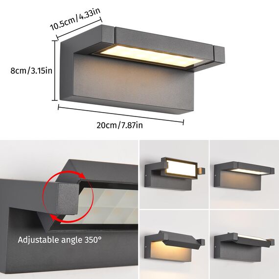 Wandleuchte Außen Innen 22W LED,Außenleuchte Außenlampe Wand,IP65 wasserdichte Außenwandleuchte 3000K Warmweiß Aussenleuchte,Wandlampe mit 350° Schwenkbar Panel für Garten Terrasse Balkon Dunkelgrau
