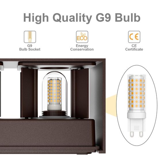 Klighten Wandleuchte mit Austauschbarer G9 LED Lampe Warmweiß 3000K, 18W LED Wandleuchte Innen/Aussen Einstellbar Abstrahlwinkel Außenleuchte für Wohnzimmer Garten, IP54, Bronze