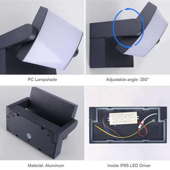 Klighten 24W Wandleuchte Aussen Innen, Wasserdicht IP65 Aussenleuchte Wand Modern Wandlampe mit Schwenkbar LED Panel Außenlampe für Terrasse Eingang, 1500 Lumen, Anthrazit, Kaltes Weiß 6000K