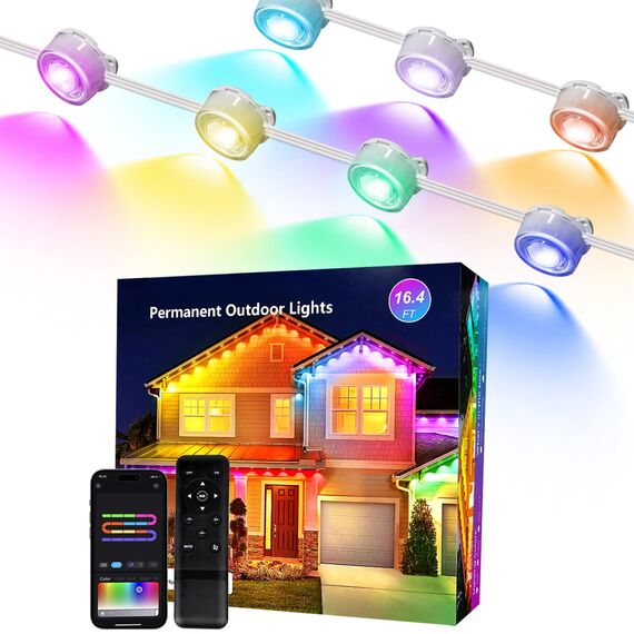 WIFI 5M RGBIC Permanente Lichterkette Außen, DC36V Einbaustrahler Mit 12leds Kompatibel mit Alexa/Google Home,IP67 Wasserdicht Outdoor LED Strip Außenleuchten Wandleuchten Dimmbar Innenbeleuchtung