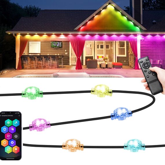 SUBOSI 15M WIFI Intelligent RGBW Mit IC Permanente Außenbeleuchtung Wandleuchten Einbaustrahler mit 36 LED,Ø30mm,DC12V Eaves light Arbeit mit Alexa, Google Assistant,IP67 wasserdicht