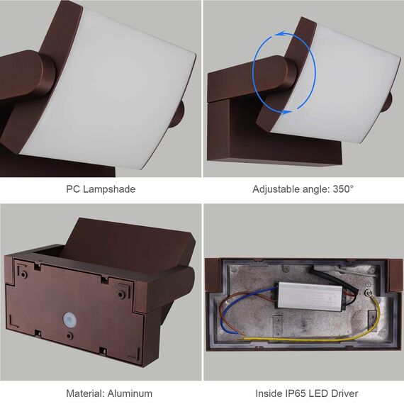 Klighten 24W Außenwandleuchte Aussenleuchte, Wasserdicht IP65 Wandleuchte Innen Außen Wandlampe mit Schwenkbar LED Panel Außenlampe für Eingang Flur, Bronze, 1500 LM, Kaltes Weiß 5700K-6000K