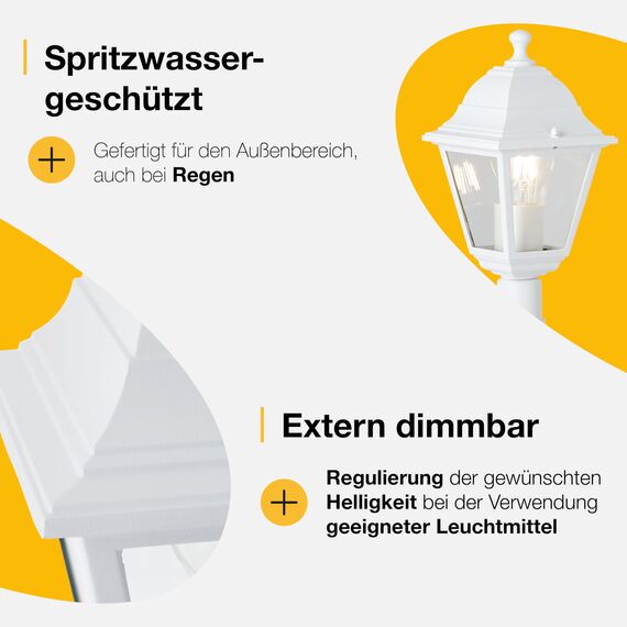 BRILLIANT Nissie Außenlampe weiß – spritzwassergeschützte Außenleuchte mit E27 Fassung – Wegeleuchte für Garten, Einfahrt & Außenbereich