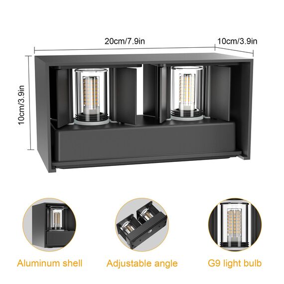 Klighten Wandleuchte mit Austauschbarer G9 LED Lampe Warmweiß 3000K, 18W LED Wandleuchte Innen/Aussen Einstellbar Abstrahlwinkel Außenleuchte für Wohnzimmer Garten, IP54, Dunkelgrau