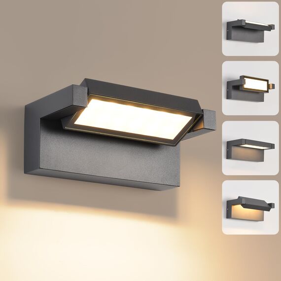 Wandleuchte Außen Innen 22W LED,Außenleuchte Außenlampe Wand,IP65 wasserdichte Außenwandleuchte 3000K Warmweiß Aussenleuchte,Wandlampe mit 350° Schwenkbar Panel für Garten Terrasse Balkon Dunkelgrau