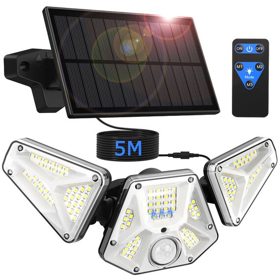 Gobikey Solarlampen für Außen mit Bewegungsmelder, Solarleuchten für Außen Mit LED-Anzeigeleuchten/Fernbedienung, IP65 Wasserdicht Solar Lampe Outdoor mit 5m Kabel, Solar Wandleuchte 3 Modi