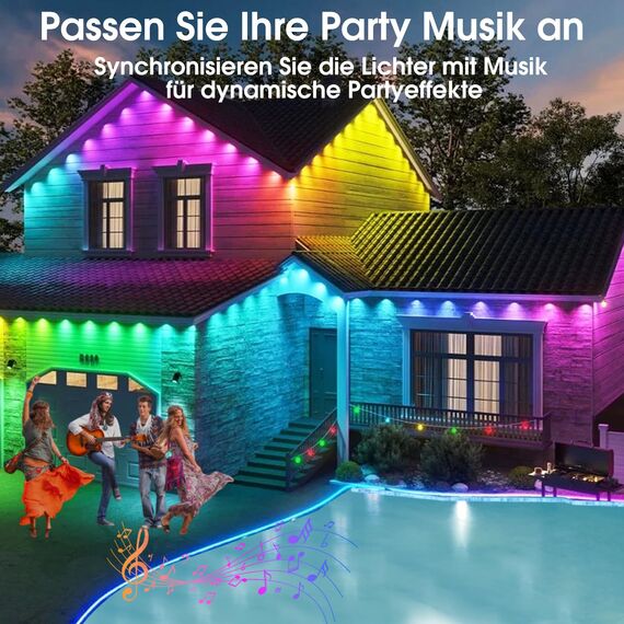WIFI 5M RGBIC Permanente Lichterkette Außen, DC36V Einbaustrahler Mit 12leds Kompatibel mit Alexa/Google Home,IP67 Wasserdicht Outdoor LED Strip Außenleuchten Wandleuchten Dimmbar Innenbeleuchtung