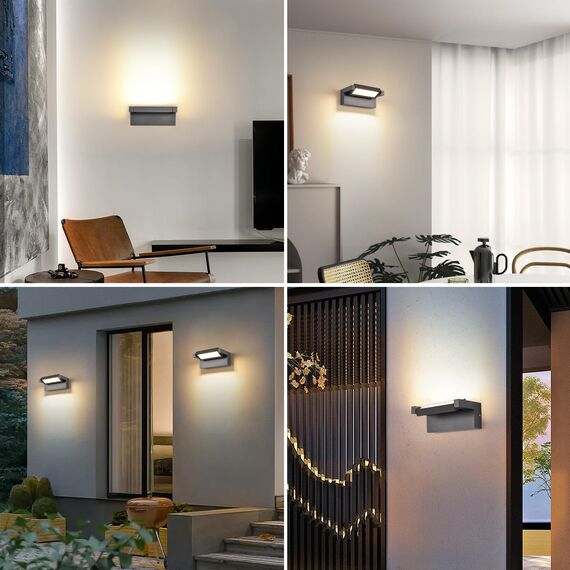 Wandleuchte Außen Innen 22W LED,Außenleuchte Außenlampe Wand,IP65 wasserdichte Außenwandleuchte 3000K Warmweiß Aussenleuchte,Wandlampe mit 350° Schwenkbar Panel für Garten Terrasse Balkon Dunkelgrau