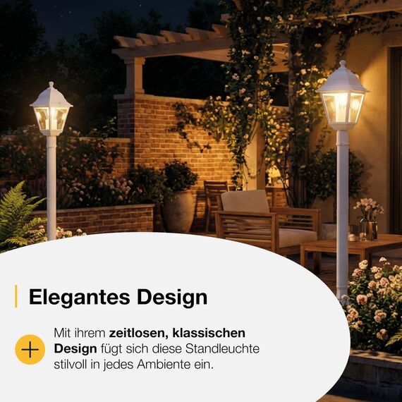 BRILLIANT Nissie Außenlampe weiß – spritzwassergeschützte Außenleuchte mit E27 Fassung – Wegeleuchte für Garten, Einfahrt & Außenbereich