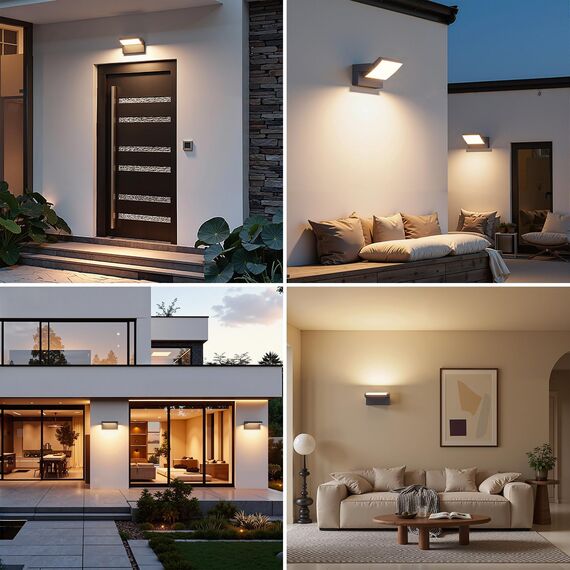 Klighten 35W Außenwandleuchte Außenlampe, Wasserdicht IP65 Schwenkbar Wandlampe Aussen/Innen, Aussenleuchte Wand für Eingang Garten Terrasse, Anthrazit, 2500 Lumen, Warmweiß 3000K