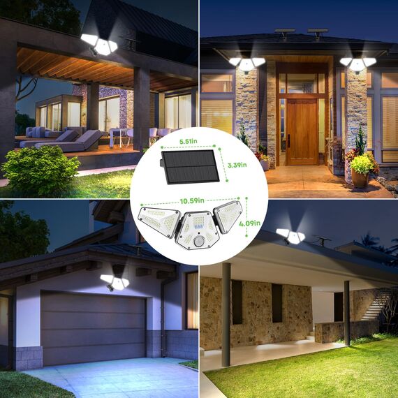 Gobikey Solarlampen für Außen mit Bewegungsmelder, Solarleuchten für Außen Mit LED-Anzeigeleuchten/Fernbedienung, IP65 Wasserdicht Solar Lampe Outdoor mit 5m Kabel, Solar Wandleuchte 3 Modi