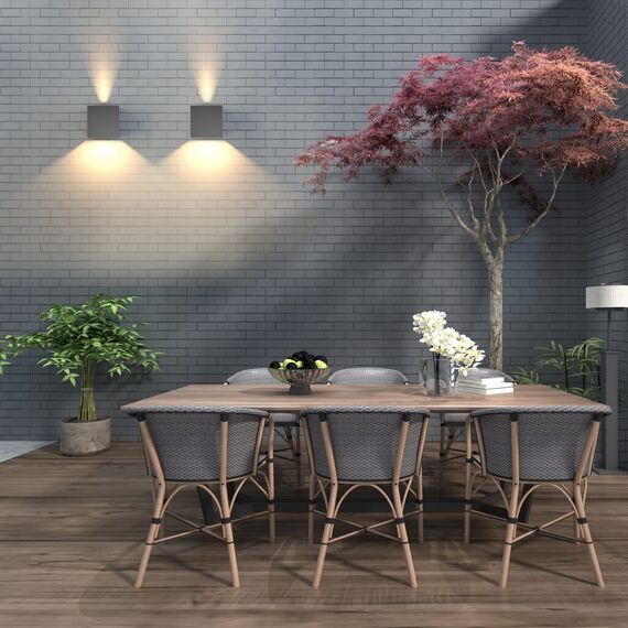 K-Bright LED Wandleuchten Innen/Außen 12W Wandlampe Innen Auf und ab Einstellbarer Lichtstrahl 3000K Warmweiß LED Außenwandleuchte IP65 Wasserdichte, Dunkelgrau