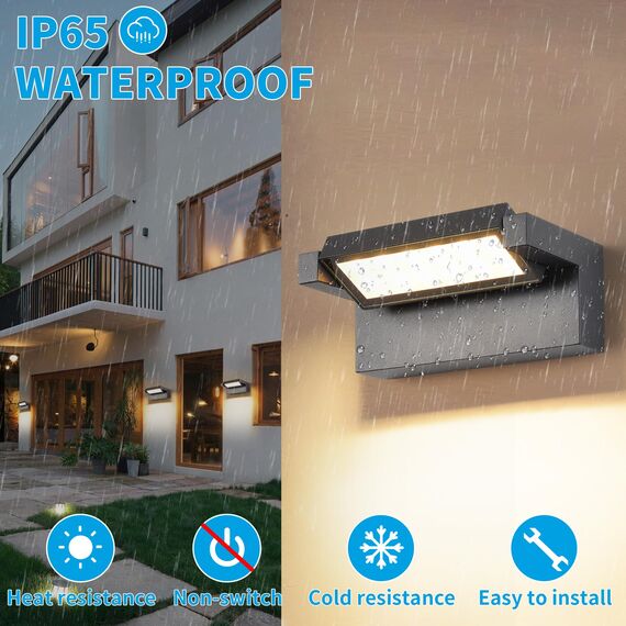 Wandleuchte Außen Innen 22W LED,Außenleuchte Außenlampe Wand,IP65 wasserdichte Außenwandleuchte 3000K Warmweiß Aussenleuchte,Wandlampe mit 350° Schwenkbar Panel für Garten Terrasse Balkon Dunkelgrau