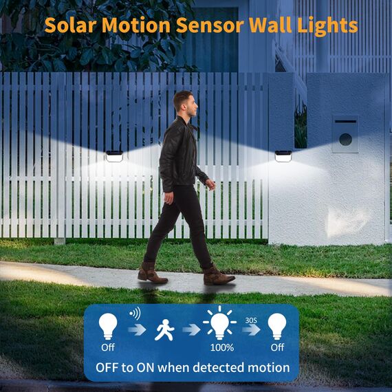 K KASONIC Solar Doppelsensor-Zaunleuchten, 6500K Wasserdichte Solar-Bewegungsleuchten mit 300° Weitem Beleuchtungswinkel für den Garten, 4er Pack Außenwand-Solarstufenleuchten für das Haus