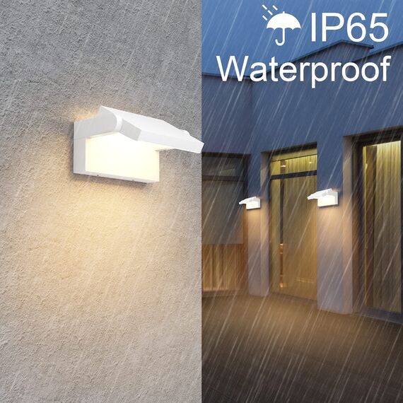 Klighten 24W Außenwandleuchte Aussenleuchte, Wasserdicht IP65 Wandleuchte Innen Außen Wandlampe mit Schwenkbar LED Panel Außenlampe für Eingang Flur Balkone, 1500 LM, Warmweiß 2700K-3000K, Weiß