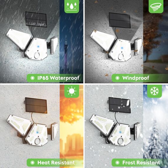 Gobikey Solarlampen für Außen mit Bewegungsmelder, Solarleuchten für Außen Mit LED-Anzeigeleuchten/Fernbedienung, IP65 Wasserdicht Solar Lampe Outdoor mit 5m Kabel, Solar Wandleuchte 3 Modi