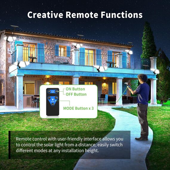 Gobikey Solarlampen für Außen mit Bewegungsmelder, Solarleuchten für Außen Mit LED-Anzeigeleuchten/Fernbedienung, IP65 Wasserdicht Solar Lampe Outdoor mit 5m Kabel, Solar Wandleuchte 3 Modi