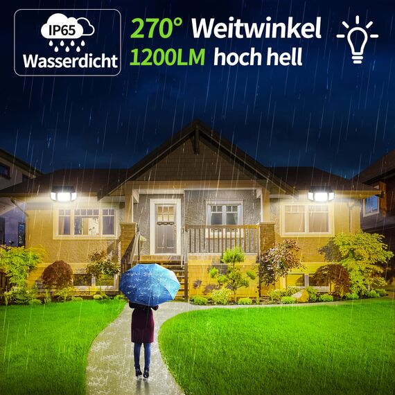 INTELAMP Solarleuchten für den Außenbereich mit Bewegungsmelder,2 Stück Solarlampen für Außen,6000 mAh,108 LED,Solarlampe für den Außenbereich,ideal für Terrasse,Veranda,Garage,Hof,IP65 wasserdicht