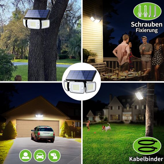 INTELAMP Solarlampen für Außen mit Bewegungsmelder, 6000 mAh Solarleuchten für Außen 108 LED Solar Lampe Outdoor Ideal für Terrasse, Veranda, Garage, Hof, Straßen, IP65 Wasserdicht