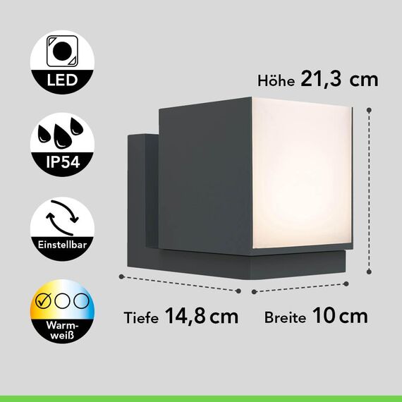 LUTEC LED Außenwandleuchte CUBA, moderne Außenlampe aus Aluminium in Anthrazit und weißem Polycarbonat, Wandleuchte 350° drehbar, mit Lichteffekten an der Wand, moderne Außenlampe