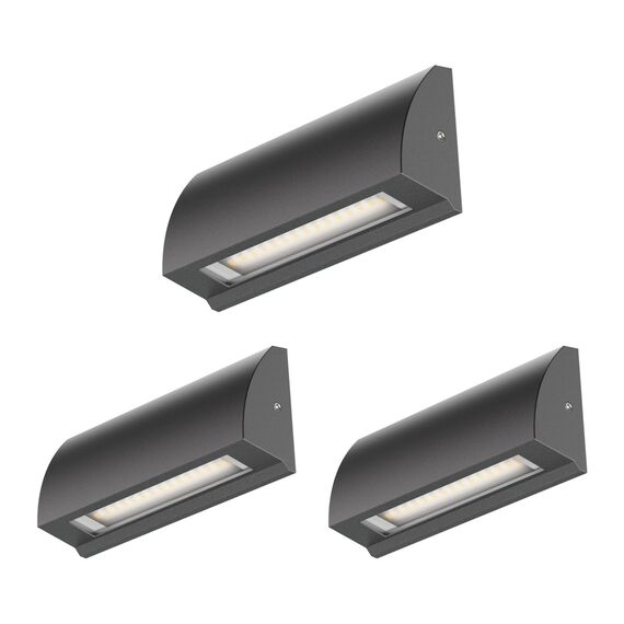 ledscom.de 3 Stück LED Wandleuchte/Treppenlicht SEGIN für außen, IP54, flach, Downlight, anthrazit matt, eckig, 3,8 W, 265lm, warmweiß