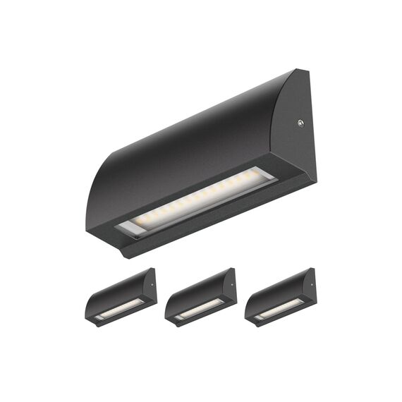 ledscom.de 4 Stück LED Wandleuchte/Treppenlicht SEGIN für außen, IP54, flach, Downlight, schwarz matt, eckig, 3,6 W, 278lm, kaltweiß