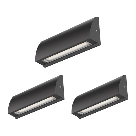 ledscom.de 3 Stück LED Wandleuchte/Treppenlicht SEGIN für außen, IP54, flach, Downlight, schwarz matt, eckig, 6,3 W, 630lm, kaltweiß
