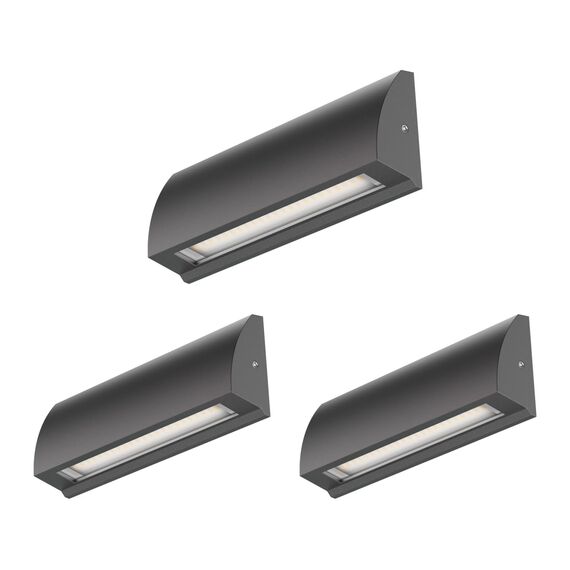 ledscom.de 3 Stück LED Wandleuchte/Treppenlicht SEGIN für außen, IP54, flach, Downlight, anthrazit matt, eckig, 6,2 W, 566lm, warmweiß