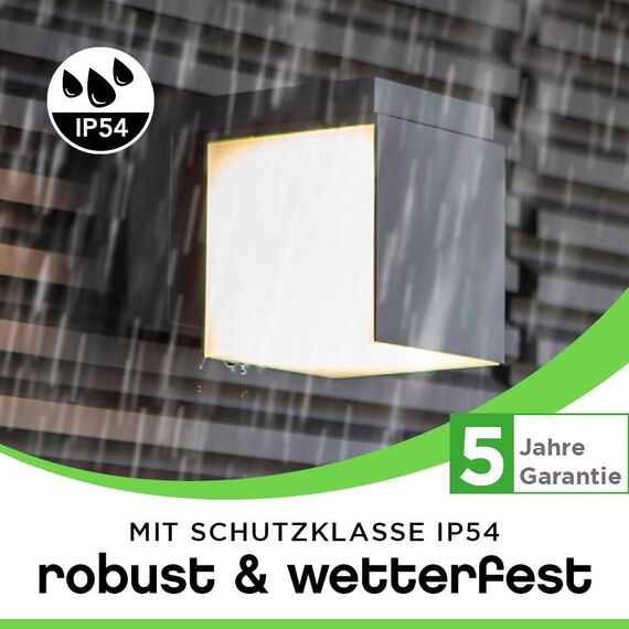 LUTEC LED Außenwandleuchte CUBA, moderne Außenlampe aus Aluminium in Anthrazit und weißem Polycarbonat, Wandleuchte 350° drehbar, mit Lichteffekten an der Wand, moderne Außenlampe