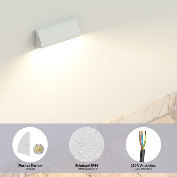ledscom.de 4 Stück LED Wandleuchte/Treppenlicht SEGIN für außen, IP54, flach, Downlight matt, eckig, 3,8 W, 265lm, warmweiß