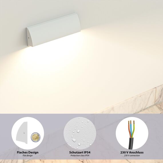 ledscom.de 2 Stück LED Wandleuchte/Treppenlicht SEGIN für außen, IP54, flach, Downlight matt, eckig, 6,2 W, 566lm, warmweiß