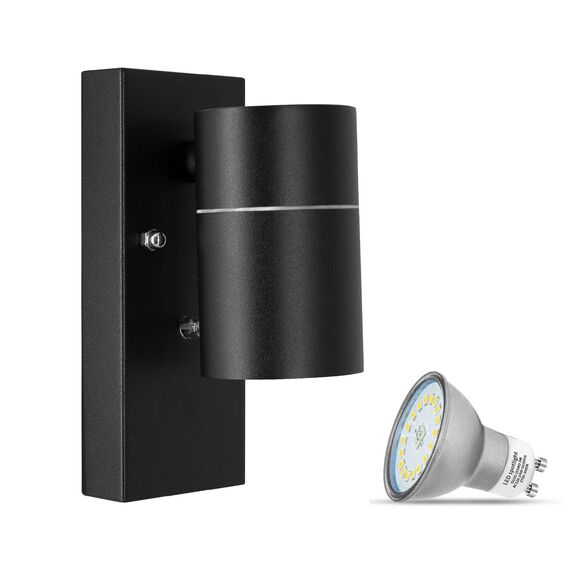 Unikcst Außenwandleuchten mit Dämmerungsschalter LED Außenleuchte Schwarz Aussenleuchte mit Lichtsensor IP44 Wasserdicht Wandleuchte inkl. 1x 5W LED Kaltweiß GU10 Glühbirne, 1 Stück